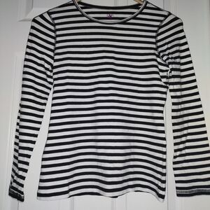 J. Khaki Black and White Striped Long Sleeve Tee